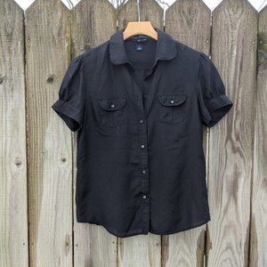 GAP Cotton / Silk Black Short Sleeve Blouse